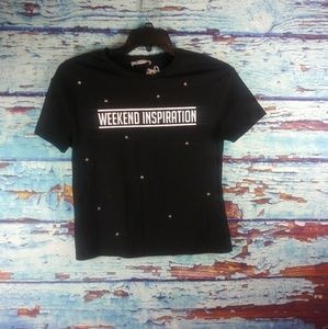 Zara weekend inspiration faux pearl blk  shirt